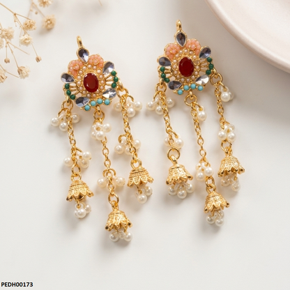 PEDH00173 SDQ Pearl Jhumki Drop Earrings - PEDH