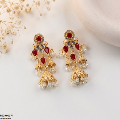 PEDH00174 SDQ Tear  Pearl Jhumki Drop Earrings - PEDH