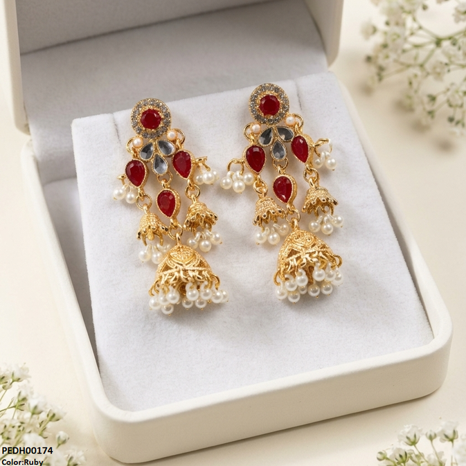 PEDH00174 SDQ Tear  Pearl Jhumki Drop Earrings - PEDH