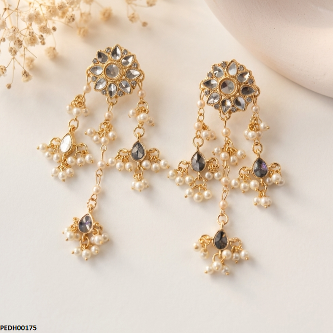 PEDH00175 SDQ Round/Tear Pearl Drop Earrings - PEDH