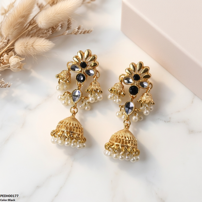 PEDH00177 SDQ Flower Jhumki Drop Earrings - PEDH