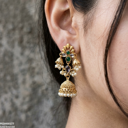 PEDH00177 SDQ Flower Jhumki Drop Earrings - PEDH