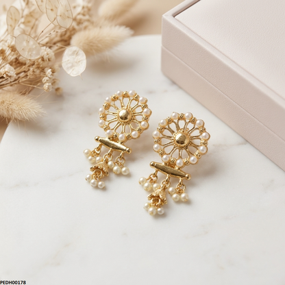 PEDH00178 SDQ Flower Pearl Drop Earrings - PEDH