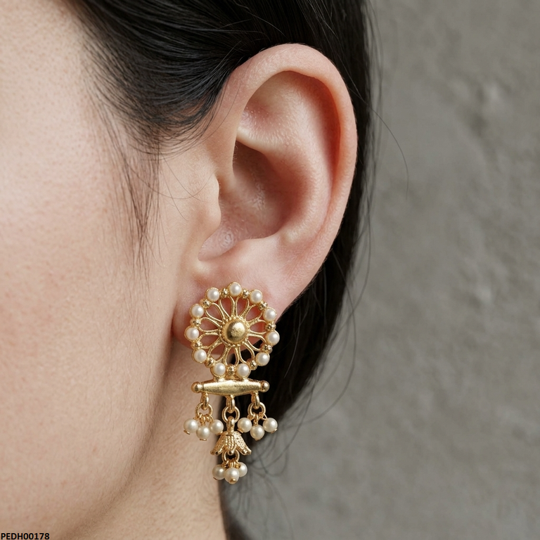 PEDH00178 SDQ Flower Pearl Drop Earrings - PEDH