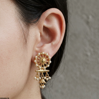 PEDH00178 SDQ Flower Pearl Drop Earrings - PEDH