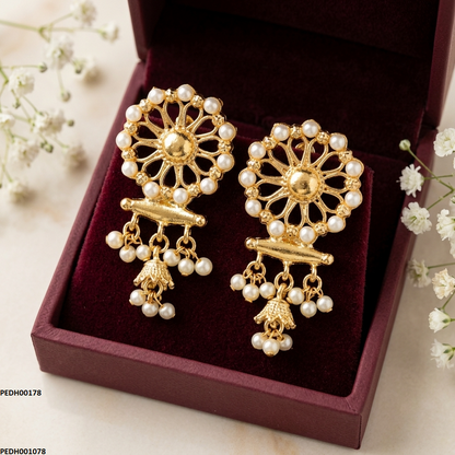 PEDH00178 SDQ Flower Pearl Drop Earrings - PEDH