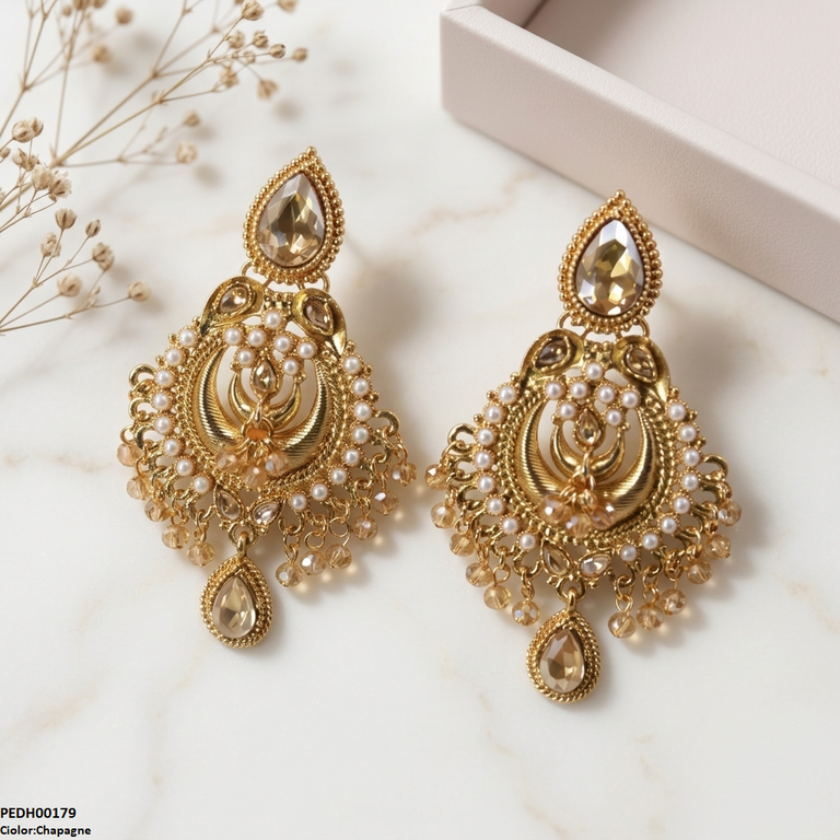 PEDH00179  SDQ Moon Tear Drop Earrings - PEDH