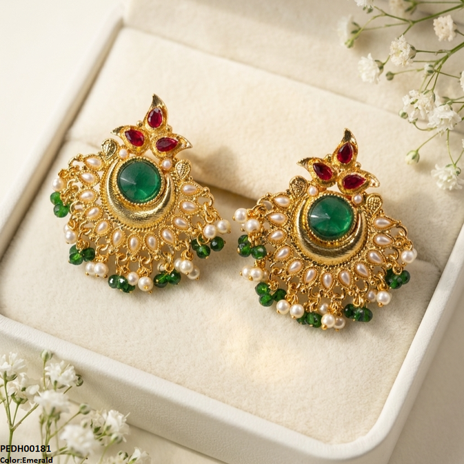 PEDH00181  SDQ Moon Pearl Drop Earrings - PEDH