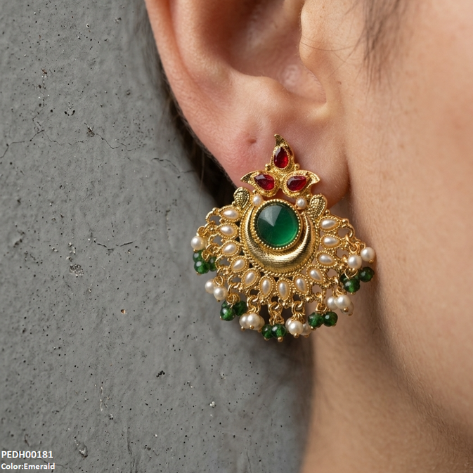 PEDH00181  SDQ Moon Pearl Drop Earrings - PEDH