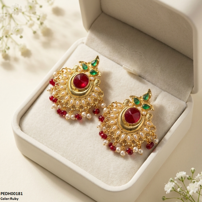 PEDH00181  SDQ Moon Pearl Drop Earrings - PEDH