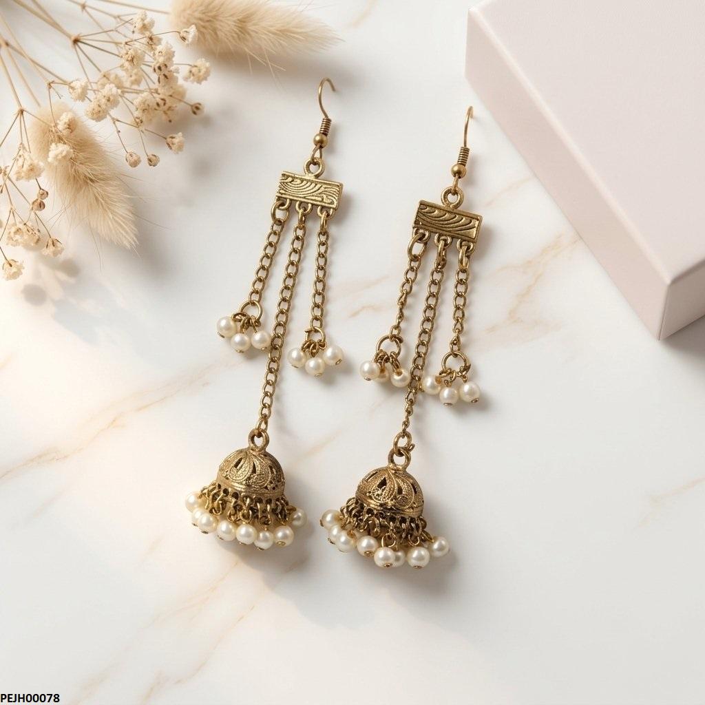 PEJH00078 ABD Antique Layered Pearl Drop Jhumki - PEJH