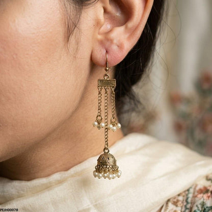 PEJH00078 ABD Antique Layered Pearl Drop Jhumki - PEJH