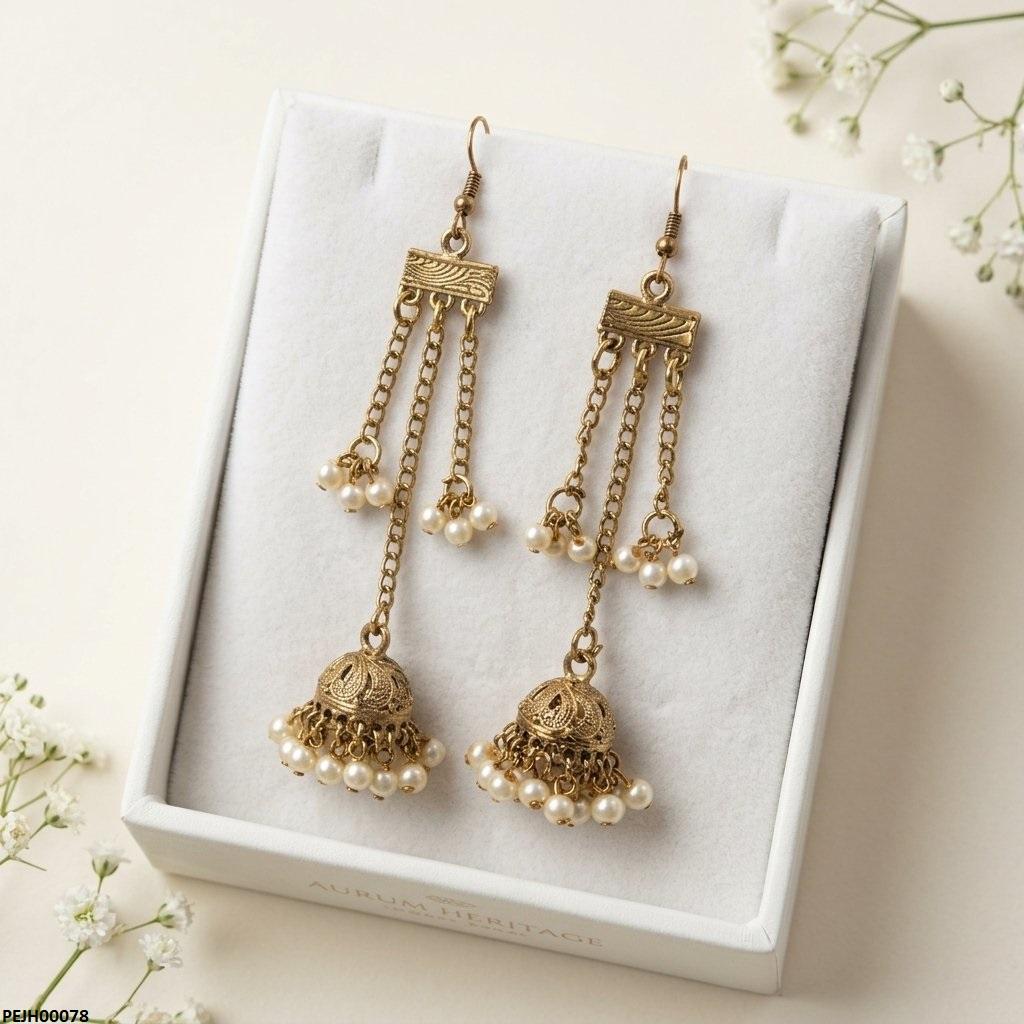 PEJH00078 ABD Antique Layered Pearl Drop Jhumki - PEJH