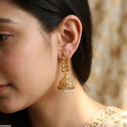 PEJH00082 FRN Double Leaf Pearl Drop Jhumki - PEJH