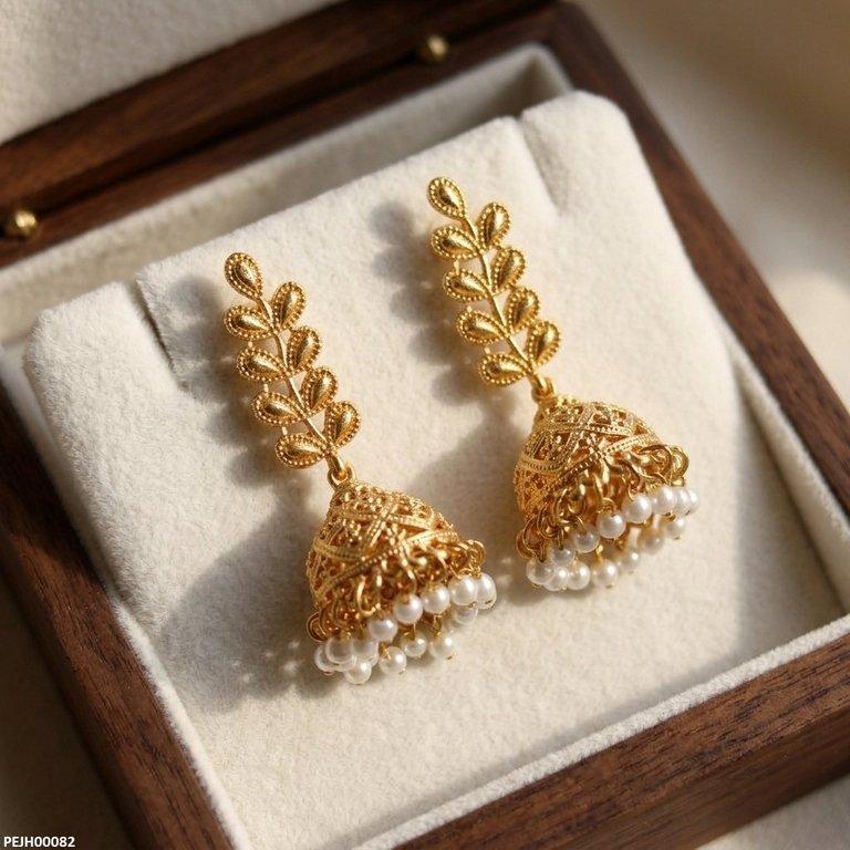 PEJH00082 FRN Double Leaf Pearl Drop Jhumki - PEJH