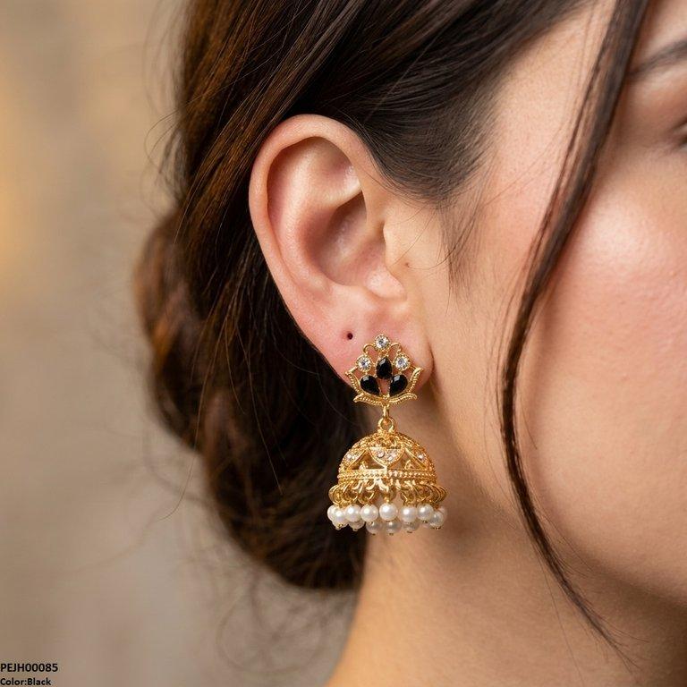 PEJH00085 FRN Flower Pearl Drop Jhumki Drop - PEJH