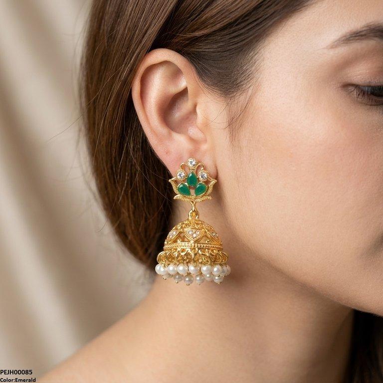 PEJH00085 FRN Flower Pearl Drop Jhumki Drop - PEJH
