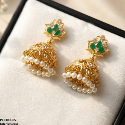 PEJH00085 FRN Flower Pearl Drop Jhumki Drop - PEJH