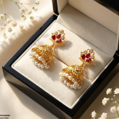 PEJH00085 FRN Flower Pearl Drop Jhumki Drop - PEJH
