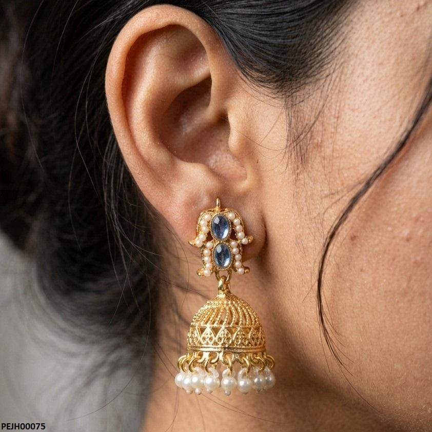 PEJH00075 MZM Oval Pearl Drop Jhumki - PEJH