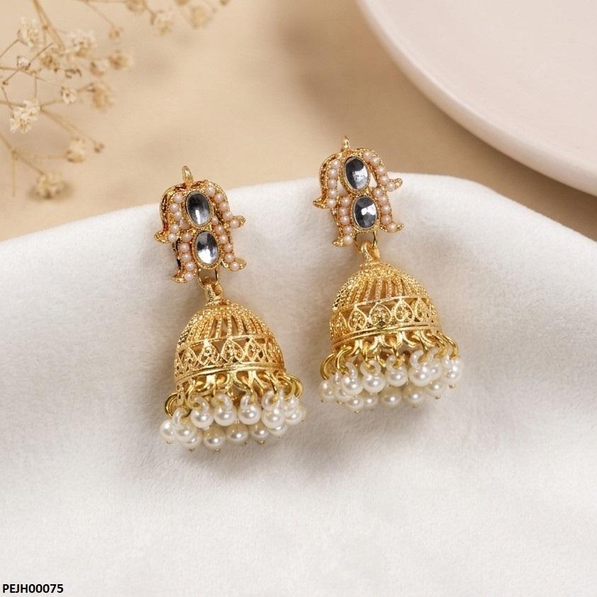 PEJH00075 MZM Oval Pearl Drop Jhumki - PEJH