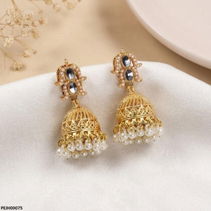 PEJH00075 MZM Oval Pearl Drop Jhumki - PEJH