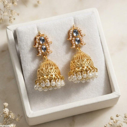 PEJH00075 MZM Oval Pearl Drop Jhumki - PEJH