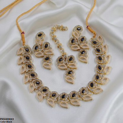 PNSH00043 MZM Leaf Round Necklace Set - PNSH