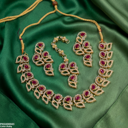 PNSH00043 MZM Leaf Round Necklace Set - PNSH