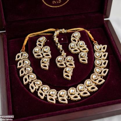 PNSH00043 MZM Leaf Round Necklace Set - PNSH