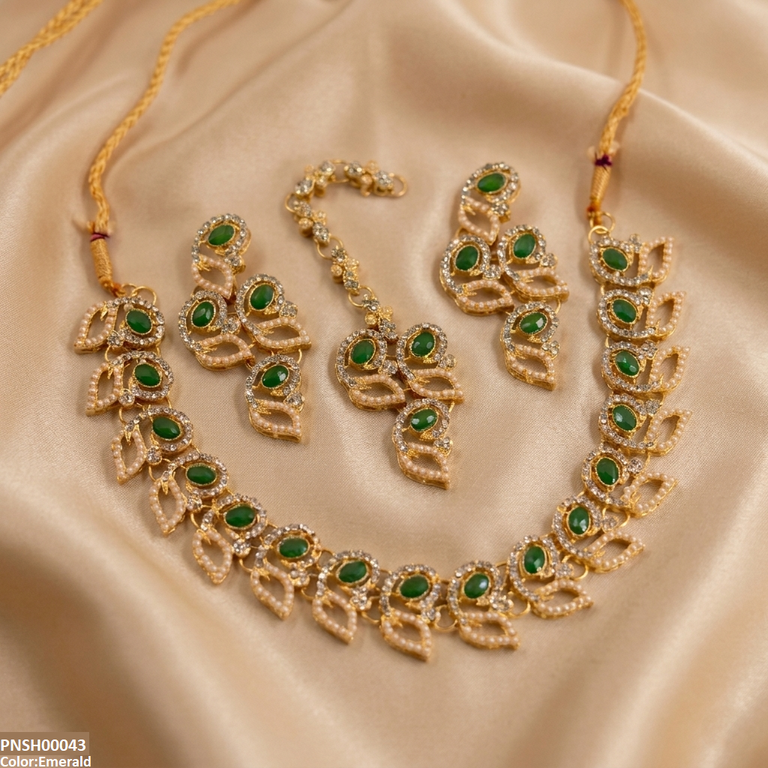 PNSH00043 MZM Leaf Round Necklace Set - PNSH