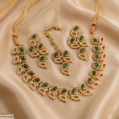 PNSH00043 MZM Leaf Round Necklace Set - PNSH