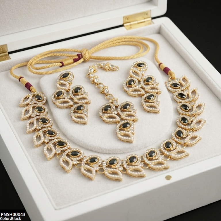 PNSH00043 MZM Leaf Round Necklace Set - PNSH