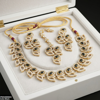 PNSH00043 MZM Leaf Round Necklace Set - PNSH