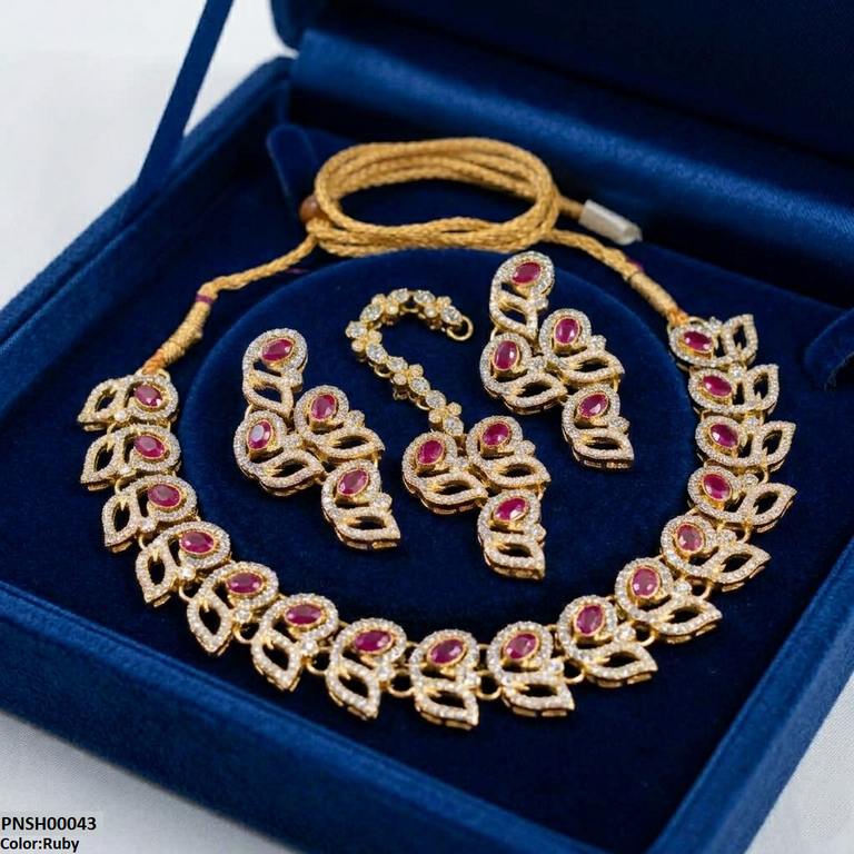 PNSH00043 MZM Leaf Round Necklace Set - PNSH