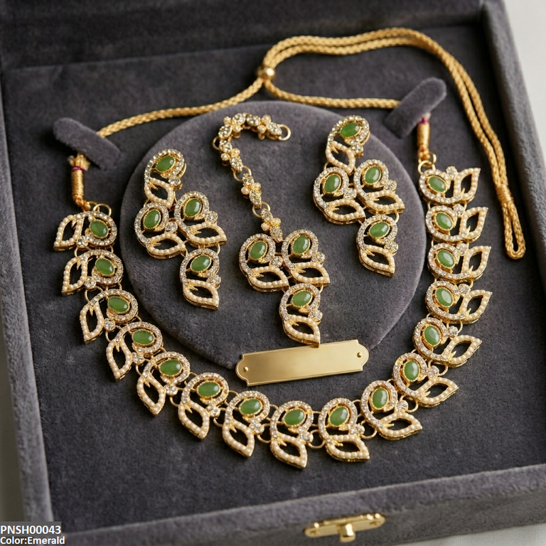 PNSH00043 MZM Leaf Round Necklace Set - PNSH