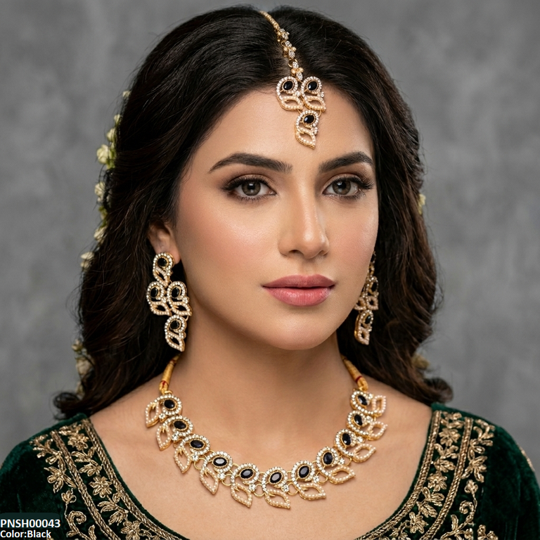PNSH00043 MZM Leaf Round Necklace Set - PNSH