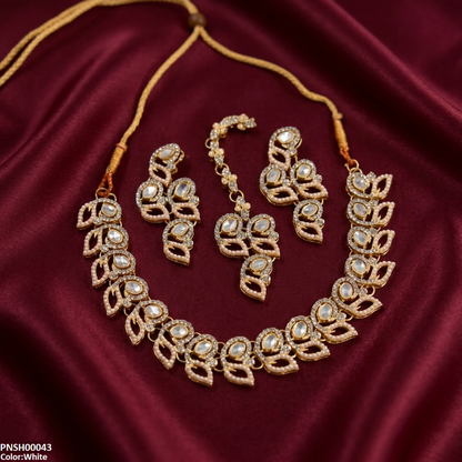 PNSH00043 MZM Leaf Round Necklace Set - PNSH