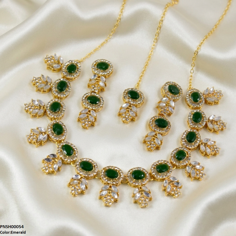 PNSH00054 FRN Round Marquise Stone Necklace Set - PNSH