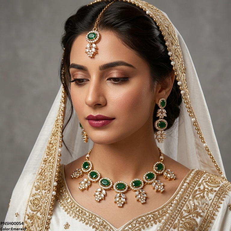 PNSH00054 FRN Round Marquise Stone Necklace Set - PNSH