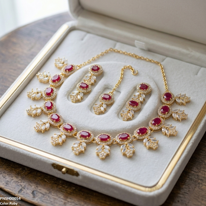 PNSH00054 FRN Round Marquise Stone Necklace Set - PNSH