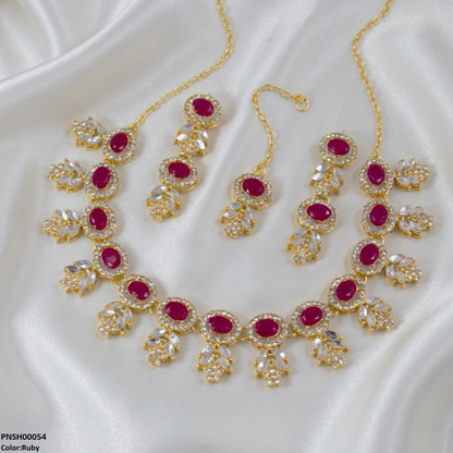 PNSH00054 FRN Round Marquise Stone Necklace Set - PNSH