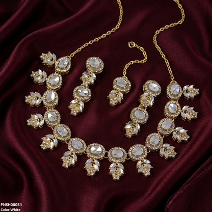 PNSH00054 FRN Round Marquise Stone Necklace Set - PNSH