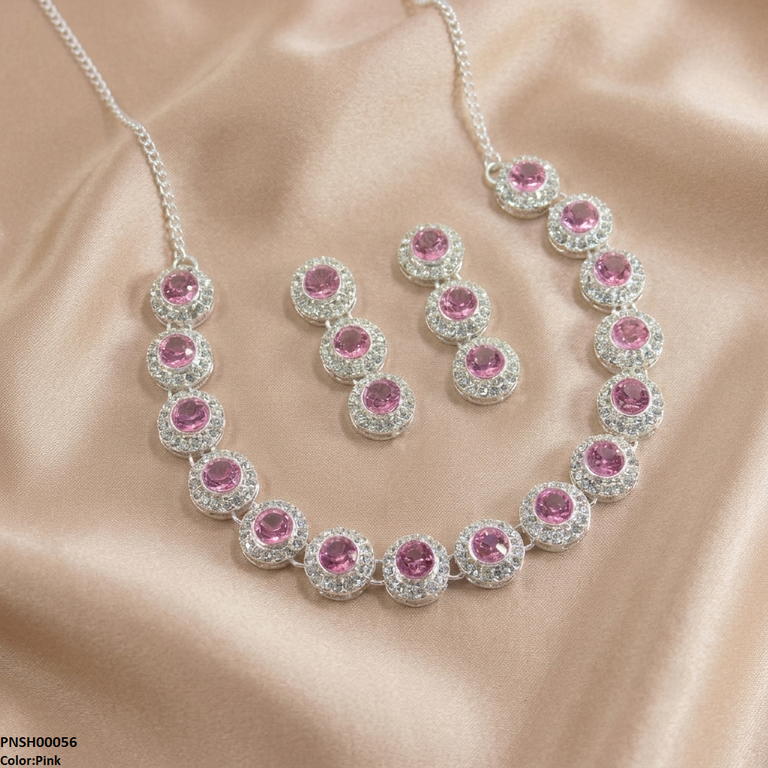 PNSH00056 ABD Round Crystal Stone Necklace Set - PNSH