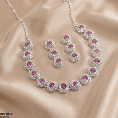 PNSH00056 ABD Round Crystal Stone Necklace Set - PNSH