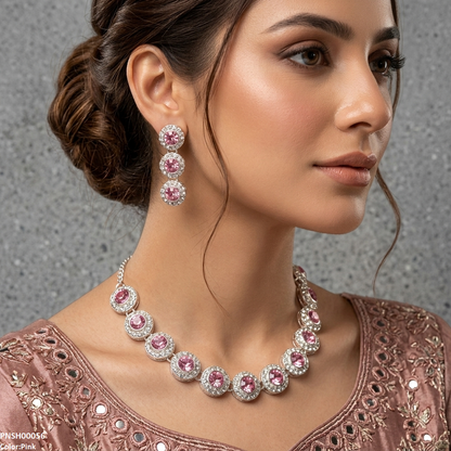 PNSH00056 ABD Round Crystal Stone Necklace Set - PNSH