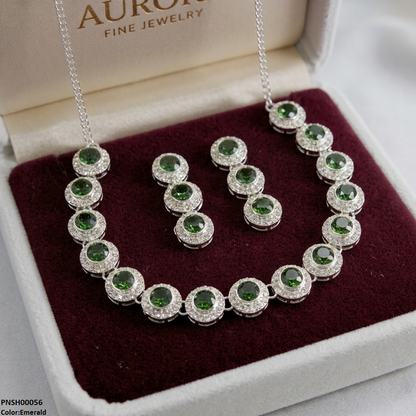 PNSH00056 ABD Round Crystal Stone Necklace Set - PNSH