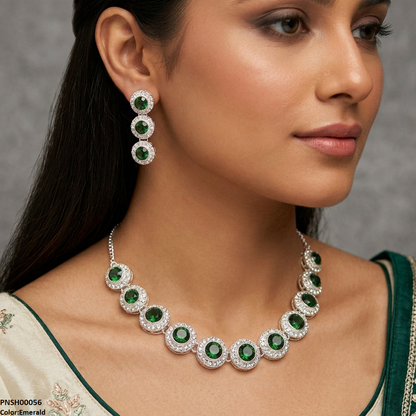 PNSH00056 ABD Round Crystal Stone Necklace Set - PNSH