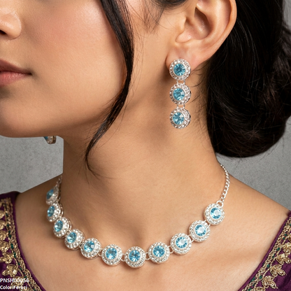PNSH00056 ABD Round Crystal Stone Necklace Set - PNSH