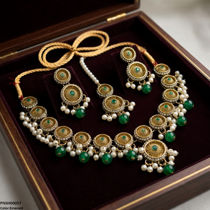 PNSH00057 ABD Round Antique Pearl Drop Necklace Set - PNSH
